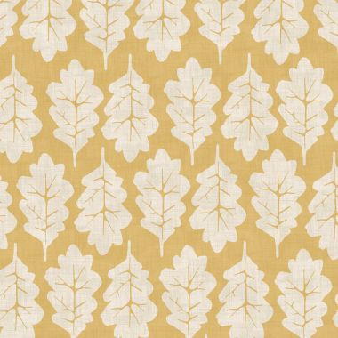 Ochre Yellow Oak Leaves 100% Cotton Curtain Upholstery Fabric