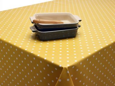 Small Dot Ochre Yellow Polka Dot PVC Vinyl Wipe Clean Tablecloth