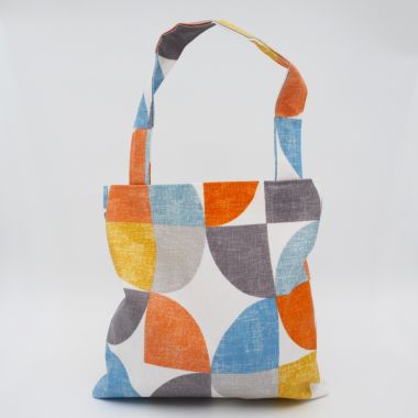 Burnt Orange, Ochre Yellow and Grey Circles Oilcloth Tote Bag