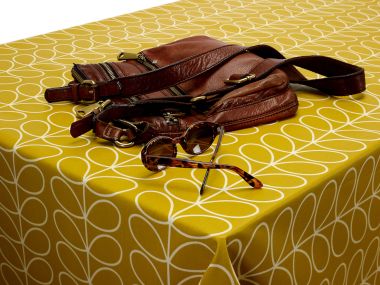 Orla Kiely Linear Stem Mustard Yellow Oilcloth WITH BIAS BINDING HEMMED EDGING Tablecloth Matte Finish