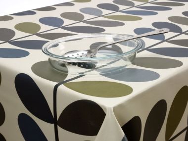 30% OFF - 98cm x 180cm - White Marks - Stains On Underside - 15cm Overhang Boxed Corners - Orla Kiely Multi-Stem Moss Floral Oilcloth Tablecloth