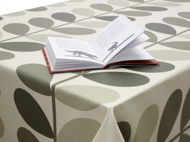10% OFF - 110cm x 240cm - Boxed Corners - Cream Bias Binding - Orla Kiely Multi-Stem Warm Grey Floral Oilcloth Tablecloth
