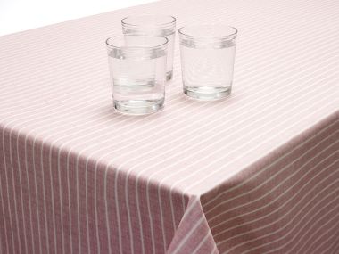 10% OFF - 180cm Diameter Round - Centre Seam - Elasticated Edges - Pink and White Stripes Matte Finish Wipe Clean Oilcloth Tablecloth