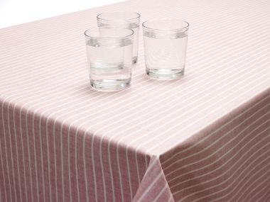 Pink and White Stripes Matte Finish Wipe Clean Oilcloth WITH BIAS-BINDING HEMMED EDGING Tablecloth