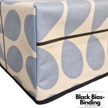 Orla Kiely Black Stem & Powder Blue Floral Matte Oilcloth WITH BOXED CORNERS & BIAS BINDING Wipe Clean Tablecloth