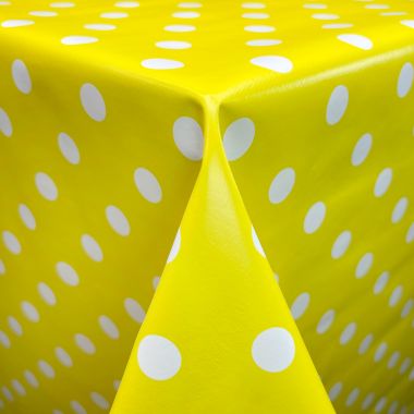 Mustard Yellow and White Polka Dot PVC Vinyl Wipe Clean Tablecloth