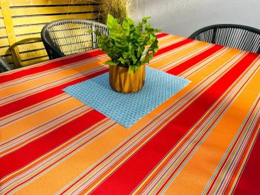 Orange and Red Stripe Outdoor/Indoor Waterproof Tablecloth 150cm Wide