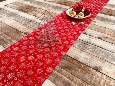 Red Festive Snowflakes Christmas Cotton Fabric Table Runner