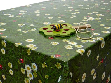 Red Ladybirds and Daisies Floral PVC Vinyl Wipe Clean Tablecloth