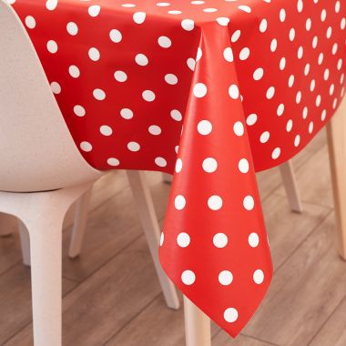 Red and White Polka Dot PVC Vinyl Tablecloth