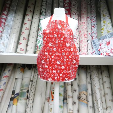 Kids Red & White Snowflakes Oilcloth Christmas Apron