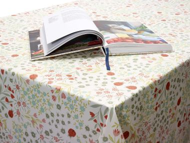 Sage Green Duck Egg Pink Ladybirds PVC Vinyl Wipe Clean Tablecloth