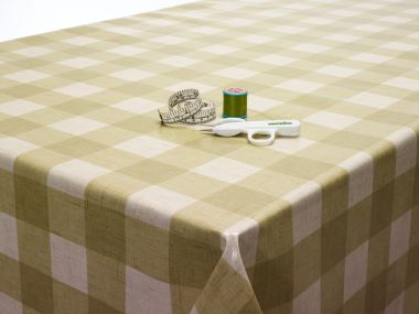 Sage Green Large Gingham Oilcloth Tablecloth