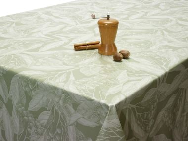 Sage Green Leaves and Berries PVC Vinyl Wipe Clean Tablecloth