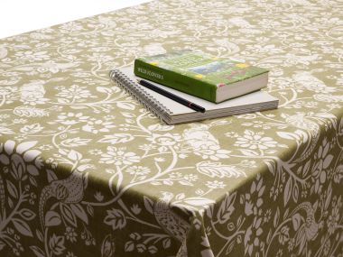 Sage Green Pheasants and Hares Country Oilcloth Wipe Clean Tablecloth Matte Finish