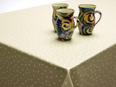 Sage Green Random Small Spot Polka Dot Oilcloth Wipe Clean Tablecloth