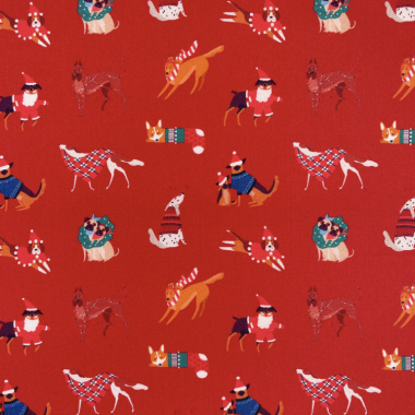 Red Festive Christmas Dogs Crafting and Quilting Fabric