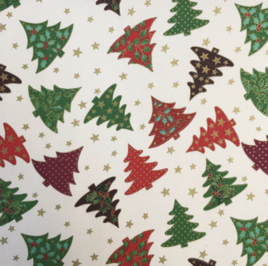 Cream Festive Christmas Trees Crafting and Quilting Cotton Fabric