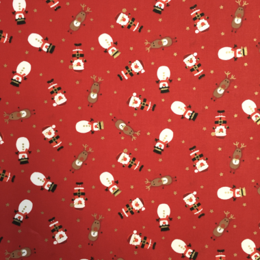 Red Christmas Santa Snowmen Crafting and Quilting Cotton Fabric