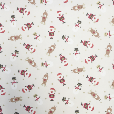 Cream Christmas Santa Snowmen Crafting and Quilting Cotton Fabric