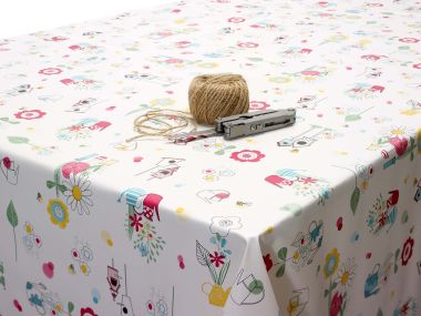 Shabby Chic Watering Cans Floral PVC Vinyl Wipe Clean Tablecloth