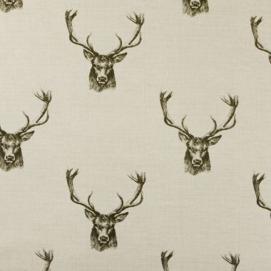 Stags Heads Beige Natural 100% Cotton Curtain Upholstery Fabric