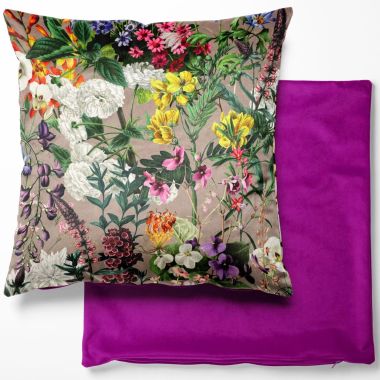 Summer Floral Dove Grey Velvet Cushion Cover