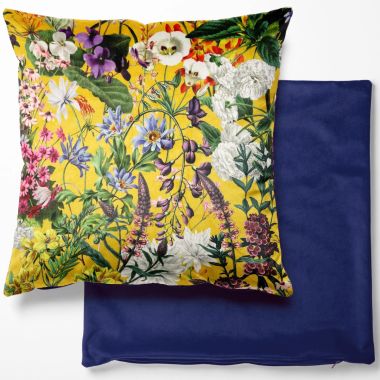 Summer Floral Ochre Yellow Velvet Cushion Cover