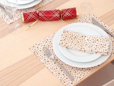 Cream & Gold Christmas Stars 100% Cotton Fabric Placemat 