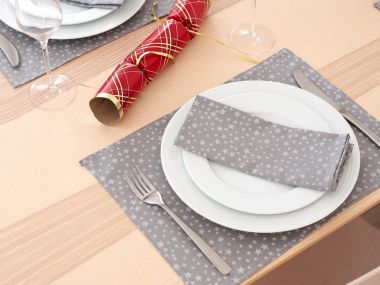 Grey & White Christmas Stars 100% Cotton Fabric Placemat 