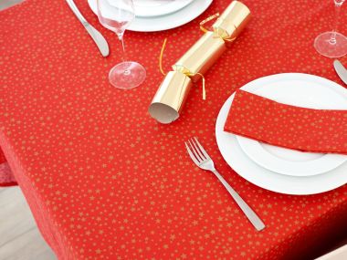 Red & Gold Christmas Stars 100% Cotton Fabric Tablecloth