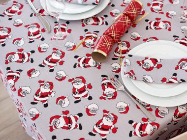 Silver Jolly Santa Festive Fabric Tablecloth