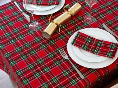 Red & Green Festive Tartan Fabric Tablecloth