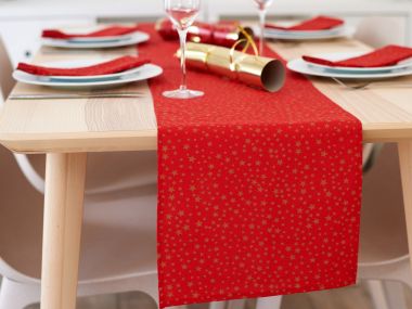 Red and Gold Christmas Stars Christmas 100% Cotton Fabric Table Runner