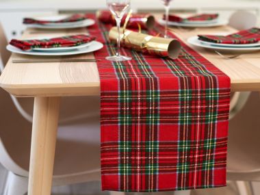Red & Green Festive Tartan Fabric Christmas Table Runner