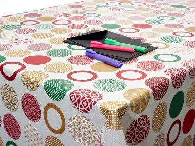 Red Gold Green Multi Christmas Baubles PVC Vinyl Wipe Clean Tablecloth