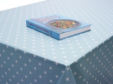 Duck egg and White Little Star PVC Vinyl Wipe Clean Tablecloth