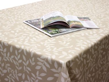 Taupe Flores Wipe Clean Matte Oilcloth Tablecloth