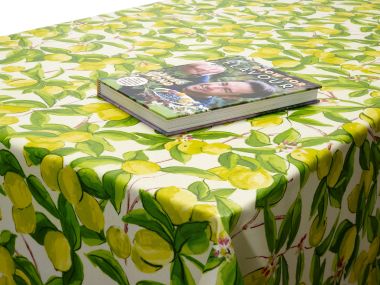 Yellow and Green Lemons Matte Finish Wipe Clean Oilcloth WITH BIAS-BINDING HEMMED EDGING Tablecloth