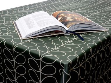 Orla Kiely Linear Stem Evergreen Deep Green Oilcloth Tablecloth Matte Finish