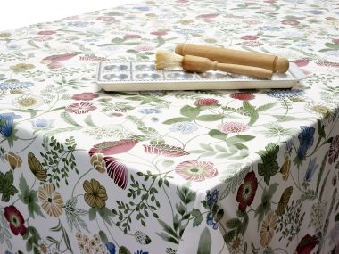 Deep Red Clover and Wild Floral Wipe Clean PVC Vinyl Tablecloth