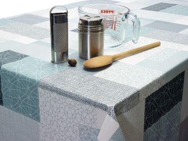 Duck Egg and Grey Modern Patchwork PVC Vinyl Wipe Clean Tablecloth