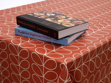 Orla Kiely Red Linear Steam Oilcloth Wipe Clean Tablecloth