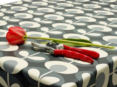 Orla Kiely Linear Grey Floral Matte Finish Oilcloth