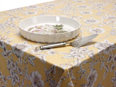 Ochre Traditional Floral PVC Vinyl Tablecloth