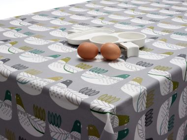 Yellow Scandinavian Birds Oilcloth