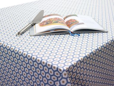 Navy Blue Honeycomb Geometric PVC Vinyl Wipe Clean Tablecloth