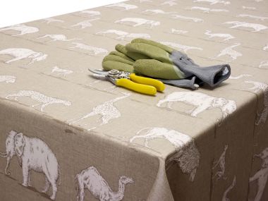 Taupe Prairie Safari Animals Matte Finish Wipe Clean Oilcloth Tablecloth