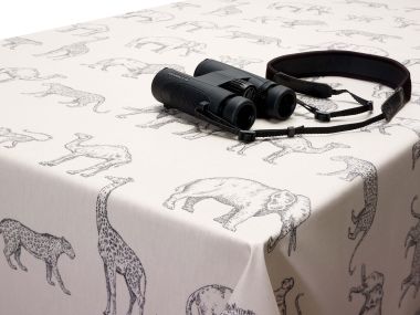 Natural and Grey Prairie Safari Animals Matte Finish Wipe Clean Oilcloth Tablecloth