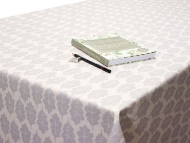 White and Grey Oak Leaves Oilcloth Matt Finish Wipe Clean Tablecloth